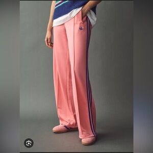Adidas Women's Pink Track Pants with Navy Stripes